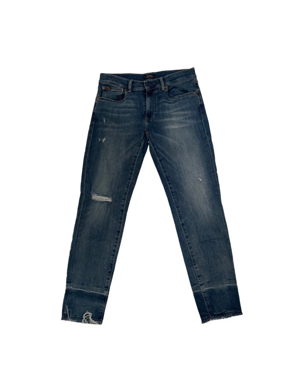 Polo Ralph Lauren Skinny Jeans Men’s 28R Blue Distressed Raw Hem Slim Fit Denim